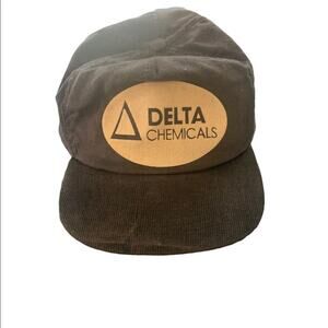 Vintage 80s snapback hat cap corduroy navy blue delta chemical patch in EUC